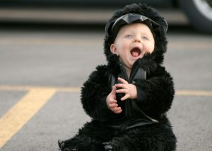 Baby dressed up in furry king kong suit